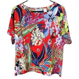 New Directions Multicolor Tropical Short Sleeve Tee - L